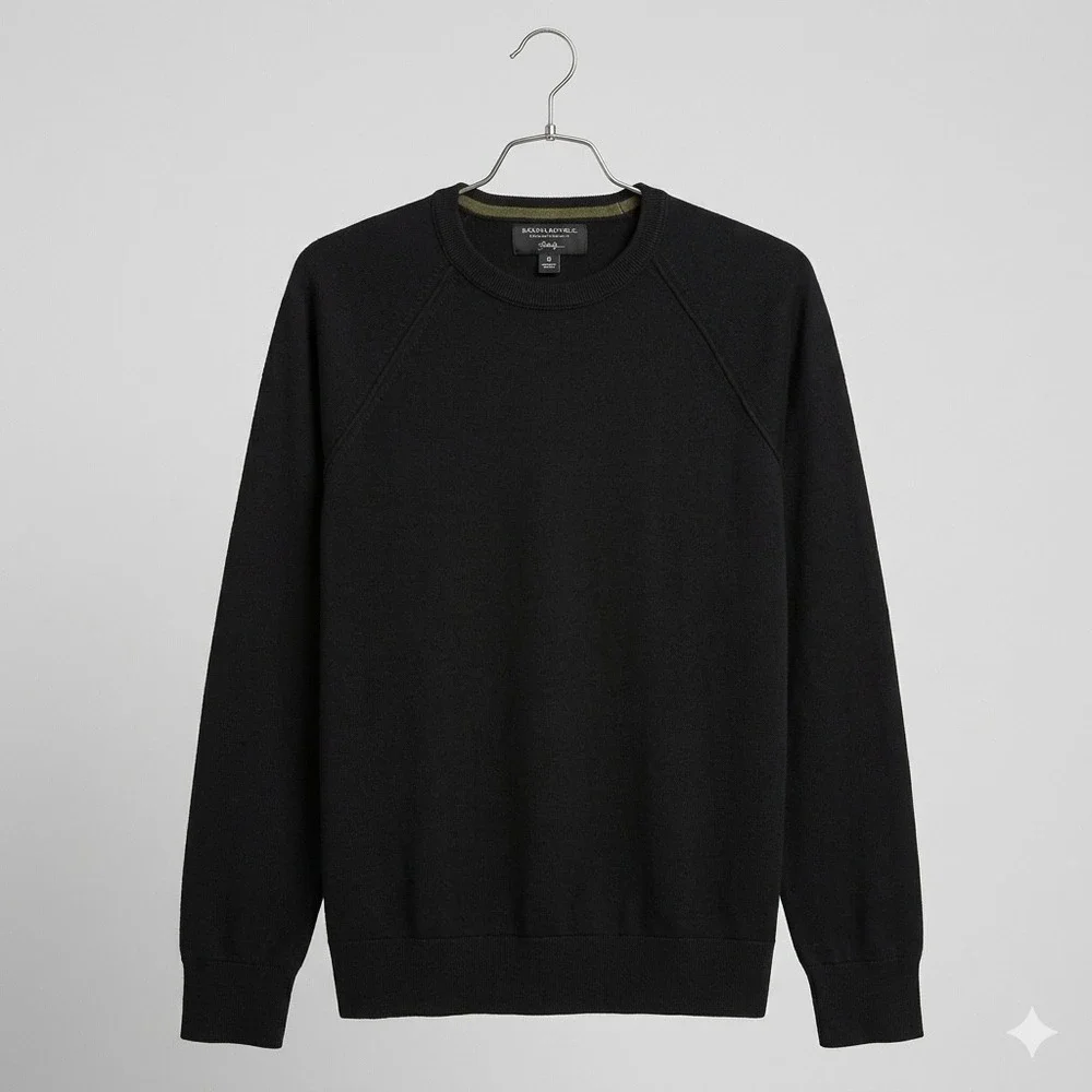 Banana Republic Mens M Tall Black Baruffa Italian Merino Wool‎ Crewneck Sweater